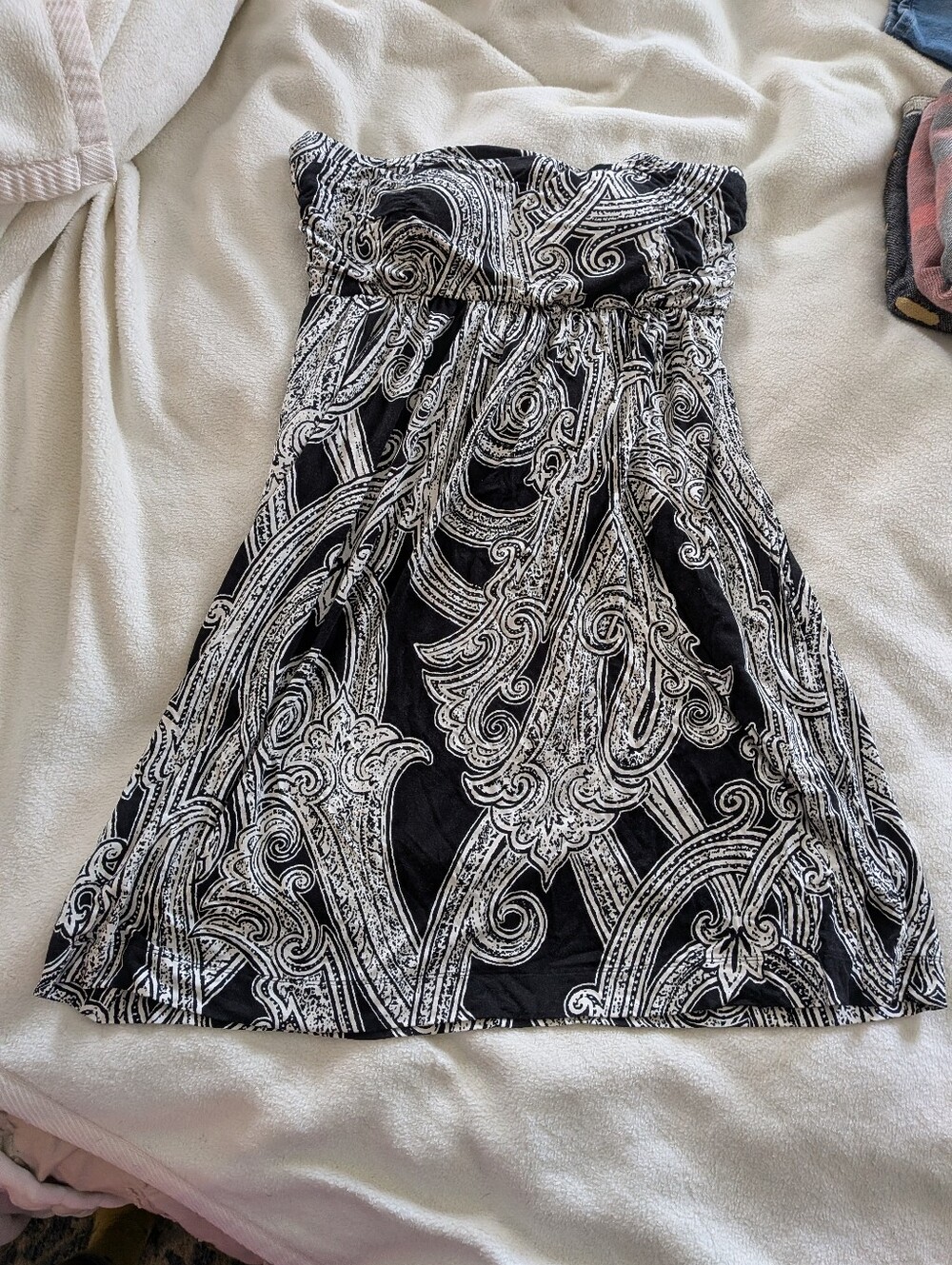 Soma Strapless Black & White Paisley Print Dress
